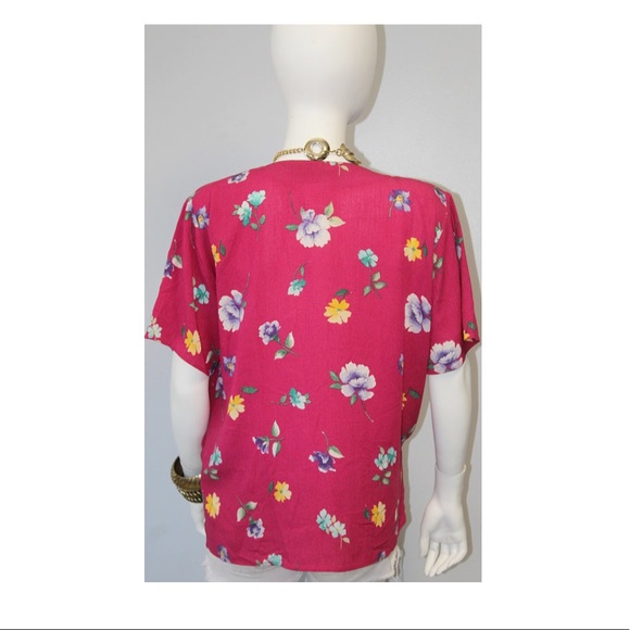 Vintage Pink Floral Short Sleeve Blouse with Shoulder Pads Size Medium - Picture 4 of 4